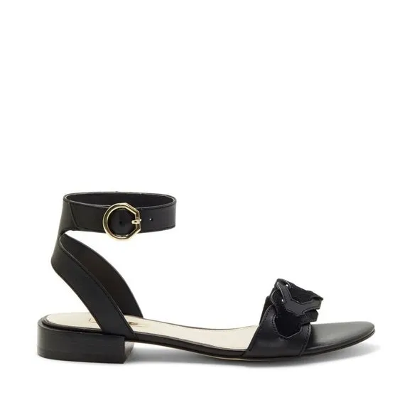Louise et Cie Women Flat Ankle Strap Sandals Size US 7.5M Black Leather NIB