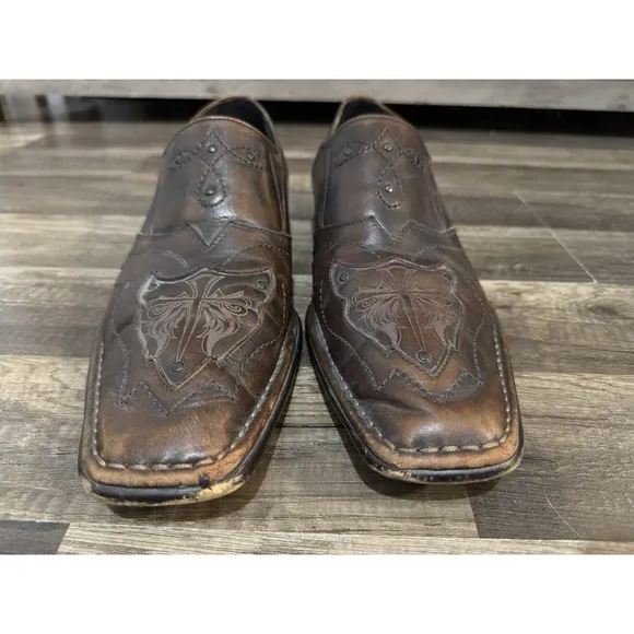 Lounge By Mark Nason  Men's Sz 10 U Rock Brown Studded Cross Dagger Loafer