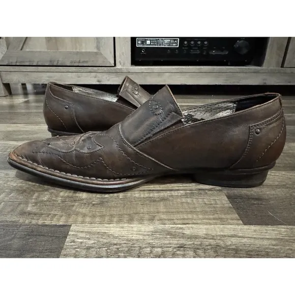 Lounge By Mark Nason  Men's Sz 10 U Rock Brown Studded Cross Dagger Loafer