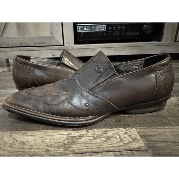 Lounge By Mark Nason  Men's Sz 10 U Rock Brown Studded Cross Dagger Loafer