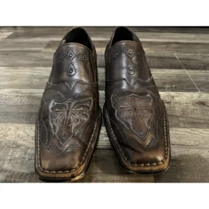 Lounge By Mark Nason  Men's Sz 10 U Rock Brown Studded Cross Dagger Loafer