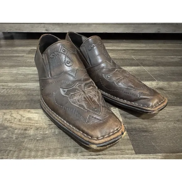 Lounge By Mark Nason  Men's Sz 10 U Rock Brown Studded Cross Dagger Loafer
