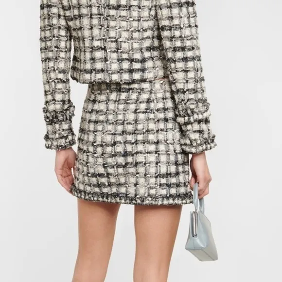 LoveShackFancy - Nate Faux Pearl-embellished Checked Tweed Mini Skirt