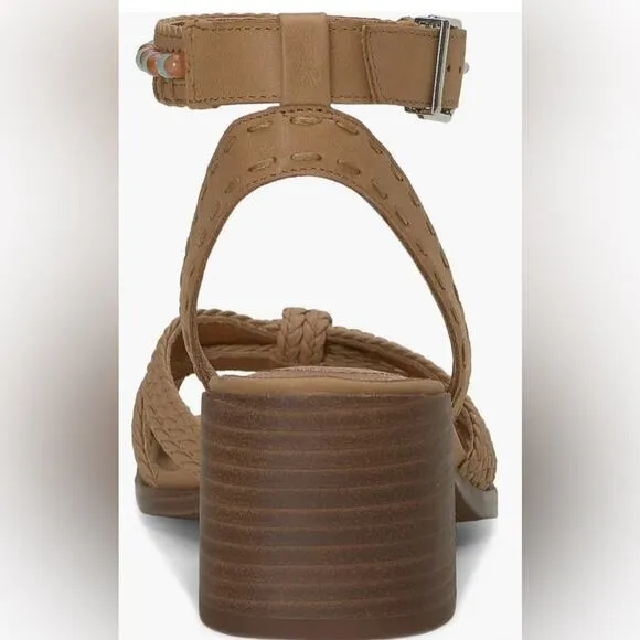 LUCKY BRAND $109 Tan 6.5 7.5 NEW Jathan Braided Leather Bead Detail Sandals