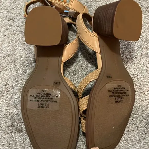 LUCKY BRAND $109 Tan 6.5 7.5 NEW Jathan Braided Leather Bead Detail Sandals
