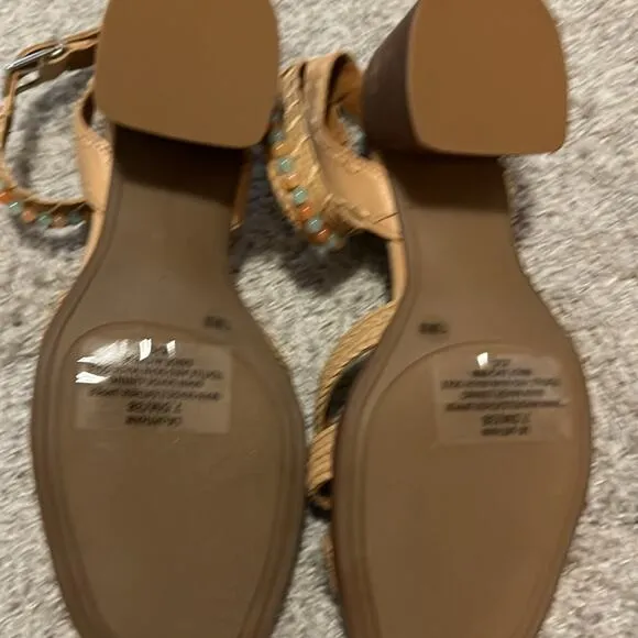LUCKY BRAND $109 Tan 6.5 7.5 NEW Jathan Braided Leather Bead Detail Sandals