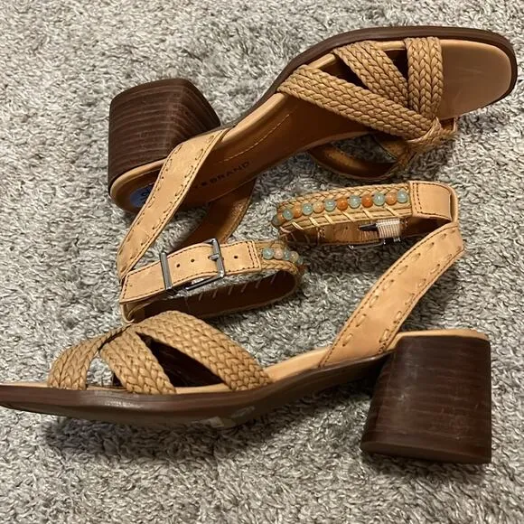 LUCKY BRAND $109 Tan 6.5 7.5 NEW Jathan Braided Leather Bead Detail Sandals