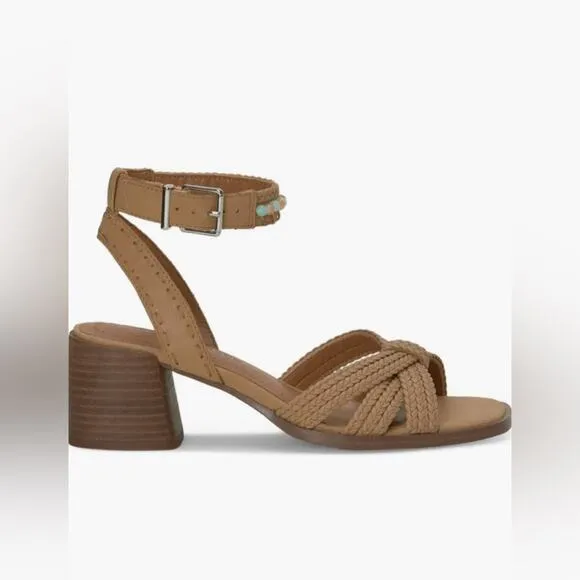 LUCKY BRAND $109 Tan 6.5 7.5 NEW Jathan Braided Leather Bead Detail Sandals