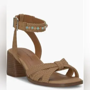 LUCKY BRAND $109 Tan 6.5 7.5 NEW Jathan Braided Leather Bead Detail Sandals