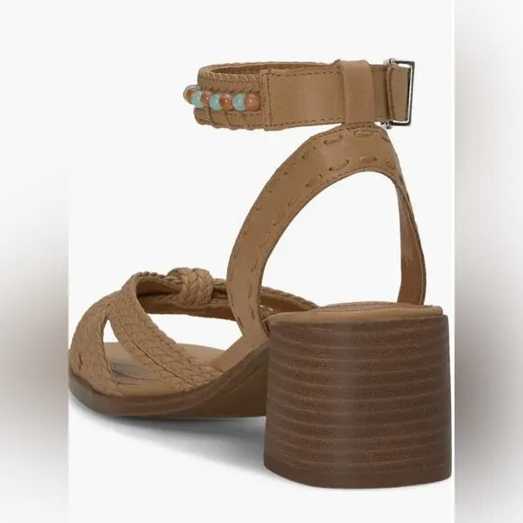 LUCKY BRAND $109 Tan 6.5 7.5 NEW Jathan Braided Leather Bead Detail Sandals