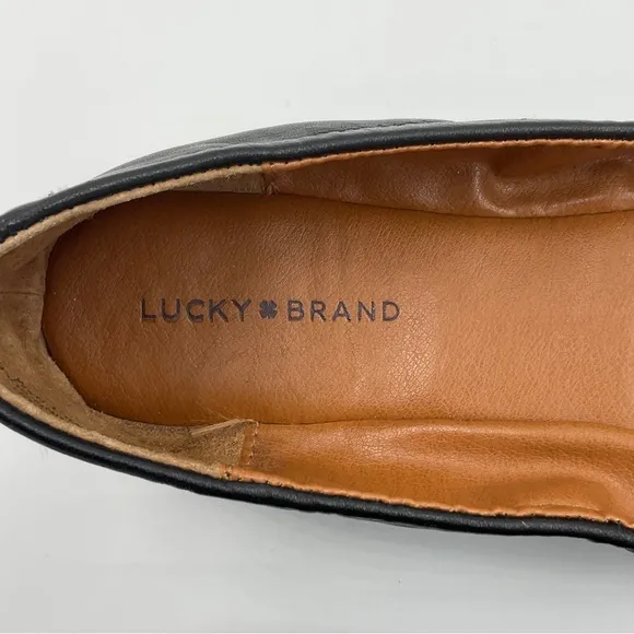 Lucky Brand EUC Eikia Black Leather Ballet Flats Zip Back Size 9M / 40