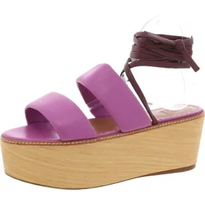 M Missoni Womens Purple Wrap Leather Wedge Sandals New