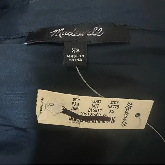 Madewell Button Front Utility Midi Shirt Dress Satin Deep Indigo Blue XS NR775