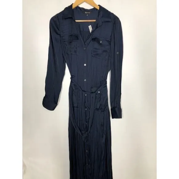 Madewell Button Front Utility Shirtdress in Satin Deep Indigo Blue NWT Medium