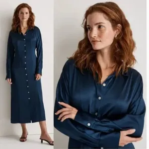 Madewell Button Front Utility Shirtdress in Satin Deep Indigo Blue NWT Medium