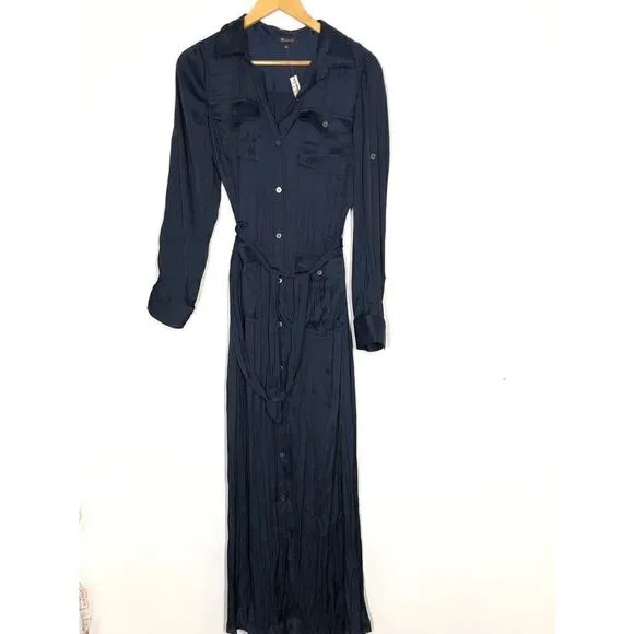 Madewell Button Front Utility Shirtdress in Satin Deep Indigo Blue NWT Medium