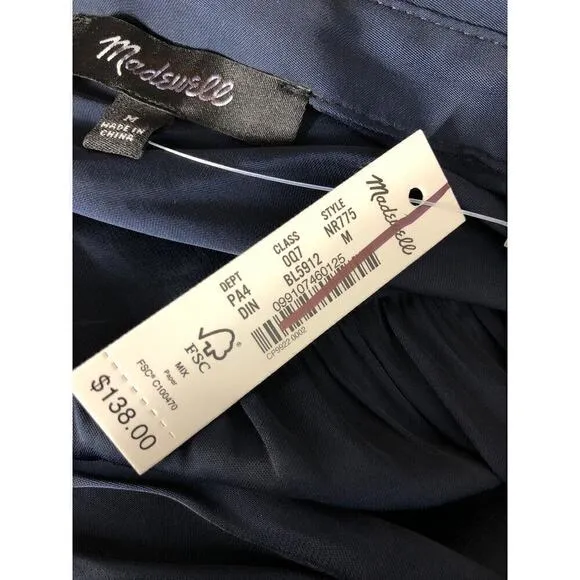 Madewell Button Front Utility Shirtdress in Satin Deep Indigo Blue NWT Medium