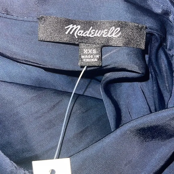 Madewell Button-Front Utility Shirtdress in Satin Deep Indigo XXS NWT
