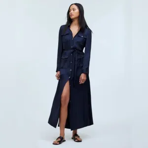 Madewell Button-Front Utility Shirtdress in Satin