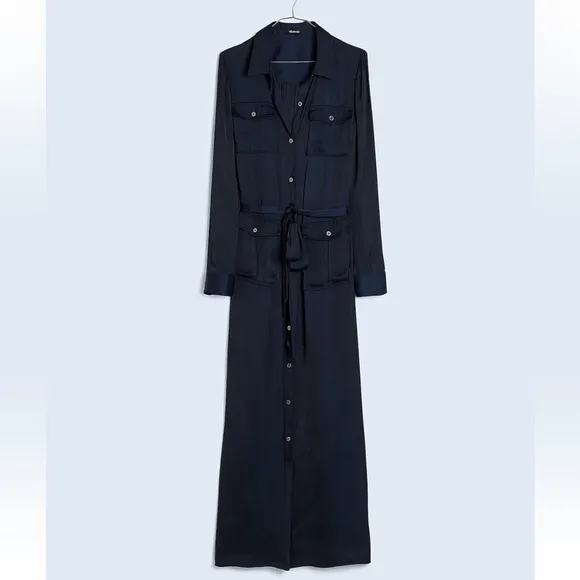 Madewell Button-Front Utility Shirtdress Satin Deep Indigo size XS NWT NR775