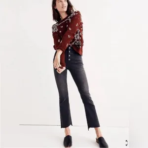 Madewell Cali Demi-Boot Asymmetrical Hem Jeans Button Fly in Washed Black