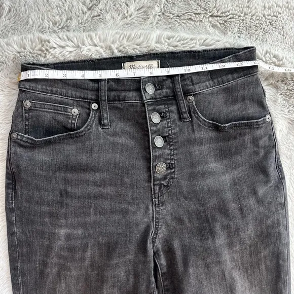 Madewell Cali Demi-Boot Asymmetrical Hem Jeans Button Fly in Washed Black