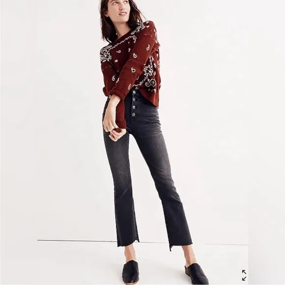 Madewell Cali Demi-Boot Asymmetrical Hem Jeans Button Fly in Washed Black