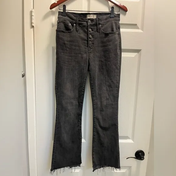 Madewell Cali Demi-Boot Asymmetrical Hem Jeans Button Fly in Washed Black