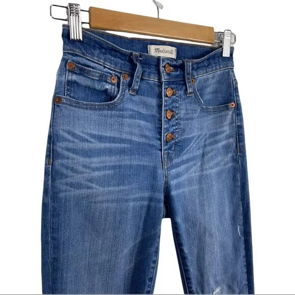 Madewell Cali Demi-Boot Button Fly Distressed Jeans Raw Hem Size 24