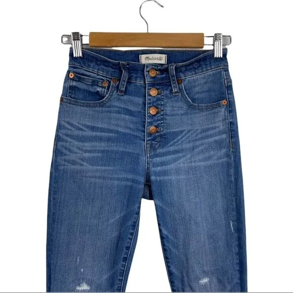 Madewell Cali Demi-Boot Button Fly Distressed Jeans Raw Hem Size 24