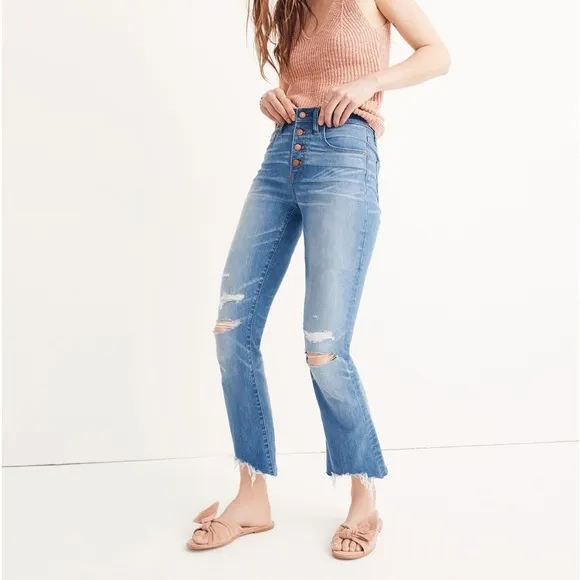 Madewell Cali Demi-Boot Jeans in Bronson Wash Button-Front Edition SZ 25