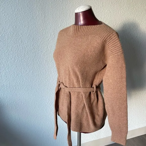 Madewell Camel Boatneck Tie-Waist Pullover Sweater Alpaca Wool Blend siz…