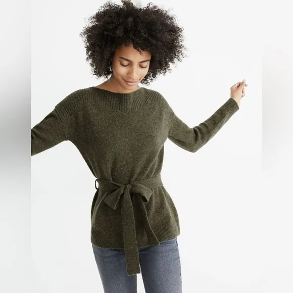 Madewell Camel Boatneck Tie-Waist Pullover Sweater Alpaca Wool Blend siz…