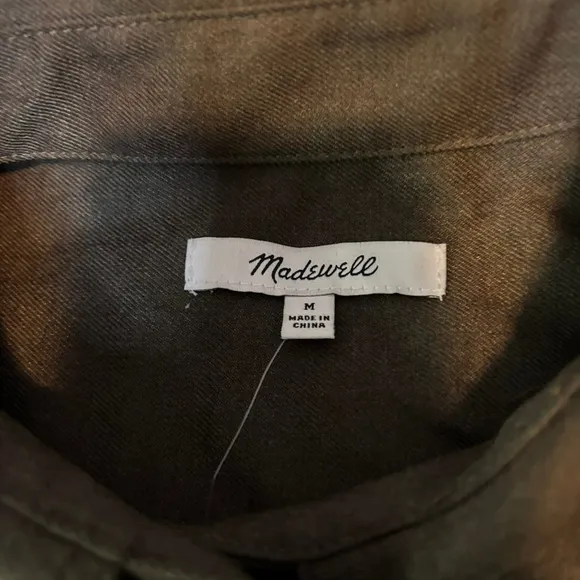Madewell Dark Olive Button-Up Mini Shirtdress M Twill Long Sleeve Utility NWT