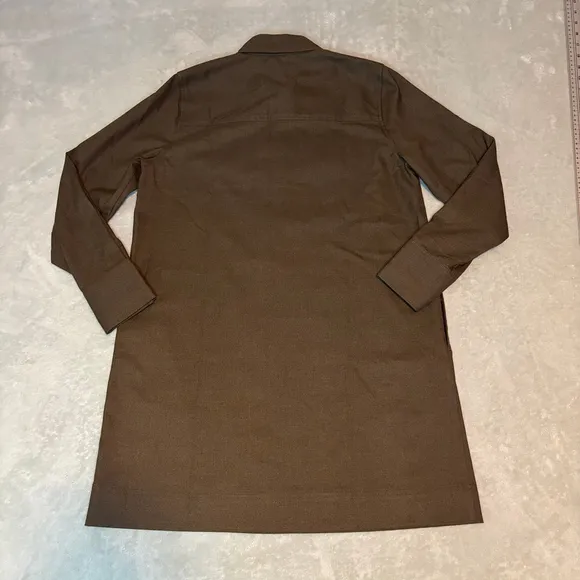 Madewell Dark Olive Button-Up Mini Shirtdress M Twill Long Sleeve Utility NWT