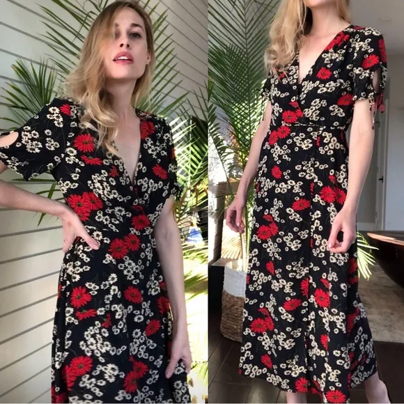 Madewell Hillside Daisy Floral Wrap Midi Dress Women’s Size 2