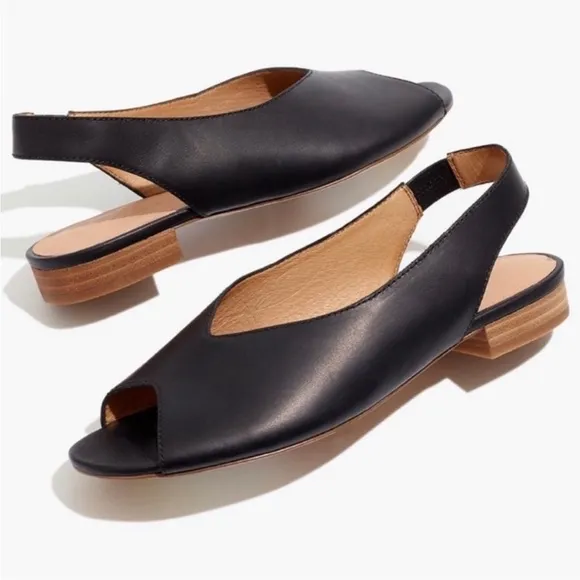 Madewell TAVI peep-toe slingback leather sandals true black 8 L6071