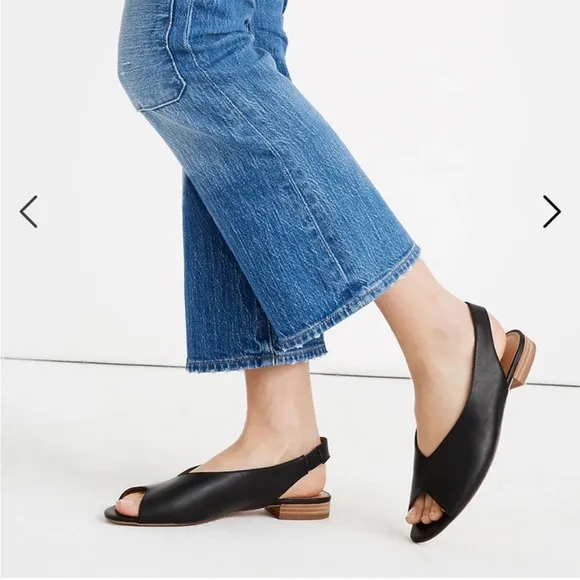 Madewell TAVI peep-toe slingback leather sandals true black 8 L6071