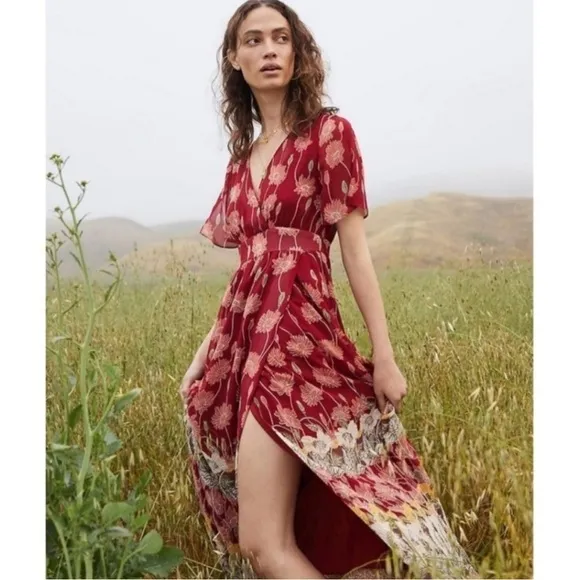 Madewell Tulip-Sleeve Maxi Dress in Tall Sunflowers Floral Faux Wrap 12