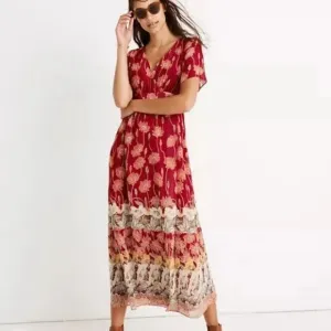 Madewell Tulip-Sleeve Maxi Dress in Tall Sunflowers Floral Faux Wrap 12