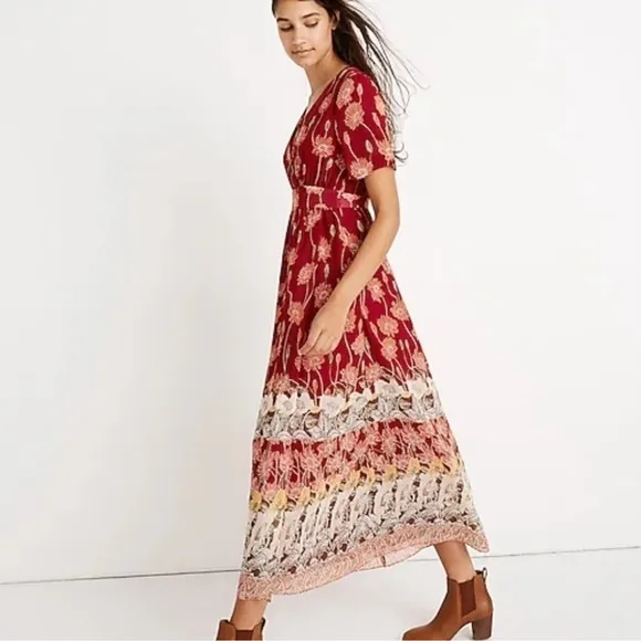 Madewell Tulip-Sleeve Maxi Dress in Tall Sunflowers Floral Faux Wrap 12
