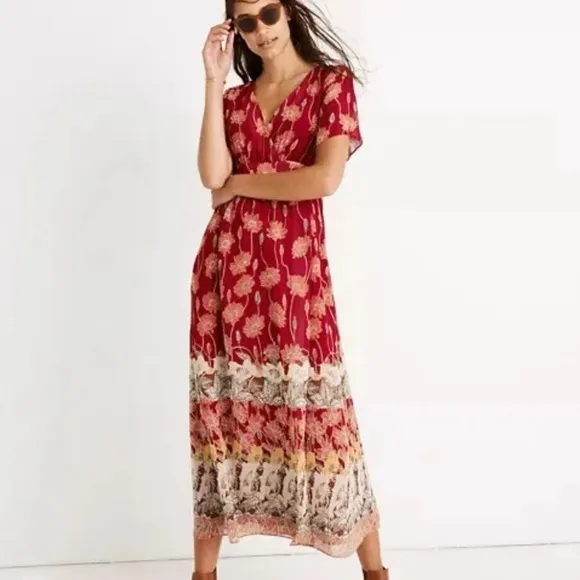 Madewell Tulip-Sleeve Maxi Dress in Tall Sunflowers Floral Faux Wrap 12