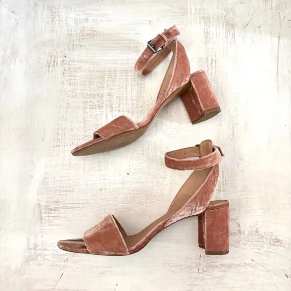 Madewell Velvet Ankle-Wrap Claudia Heel Sandals Velvet Mauve Shadow Size 9.5