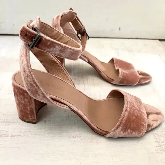 Madewell Velvet Ankle-Wrap Claudia Heel Sandals Velvet Mauve Shadow Size 9.5
