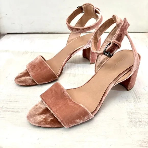 Madewell Velvet Ankle-Wrap Claudia Heel Sandals Velvet Mauve Shadow Size 9.5