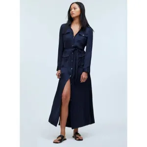 Madewell Women's Button-Front Utility Shirtdress in Satin Deep Indigo Size Small
