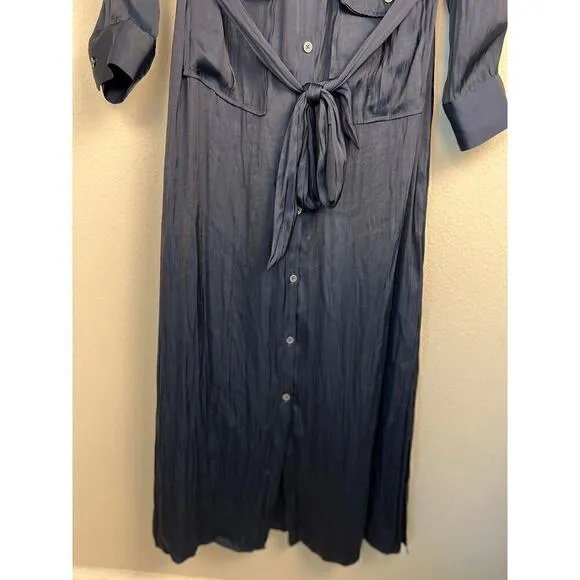Madewell Women's Button-Front Utility Shirtdress in Satin Deep Indigo Size Small
