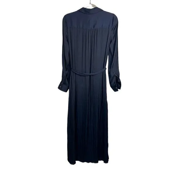 Madewell Women's Button-Front Utility Shirtdress in Satin Deep Indigo Size Small
