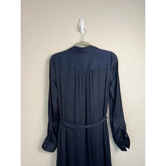 Madewell Women's Button-Front Utility Shirtdress in Satin Deep Indigo Size Small