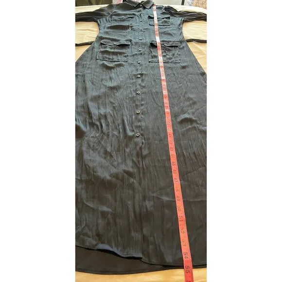 Madewell Women's Button-Front Utility Shirtdress in Satin Deep Indigo Size Small